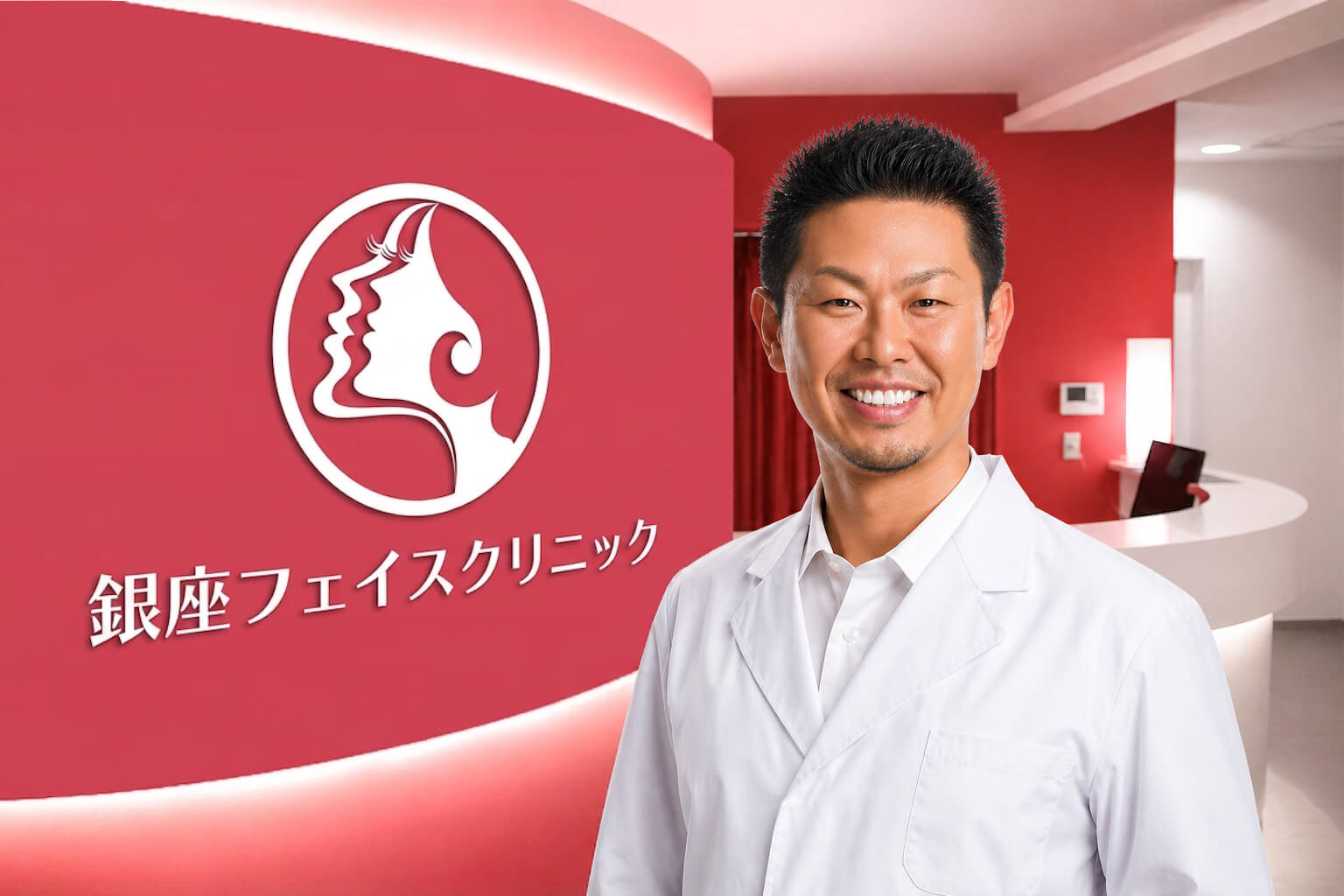 銀座フェイスクリニック院長とクリニックロゴ