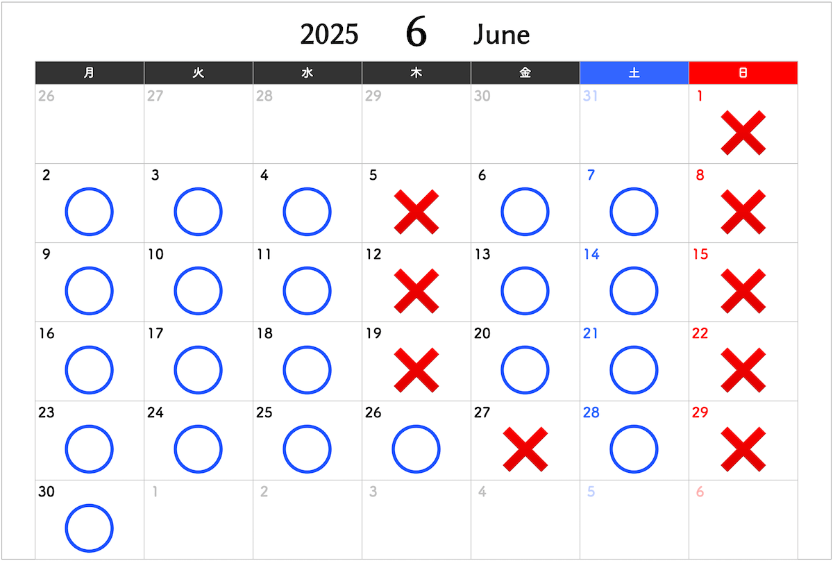 2025年6月カレンダー